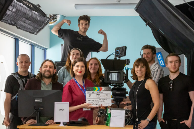 Behind the scenes shot of the team filming Bastards